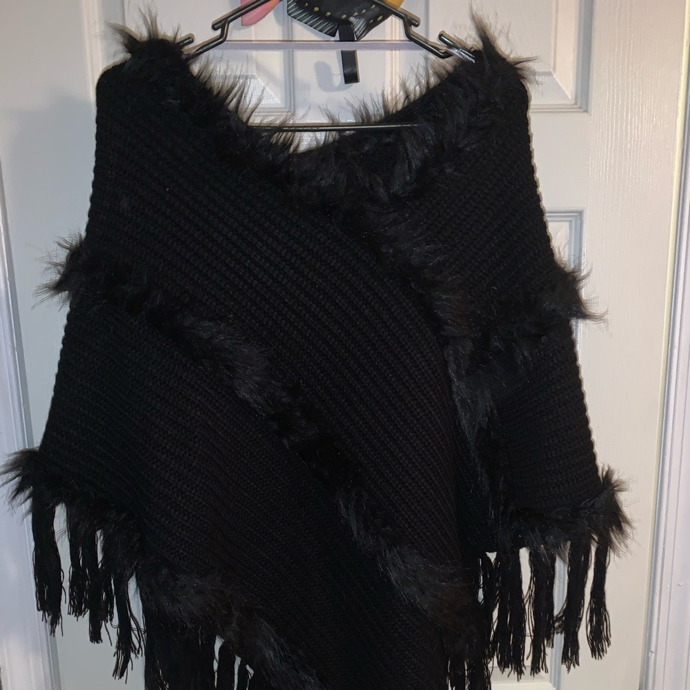 Black fringe poncho